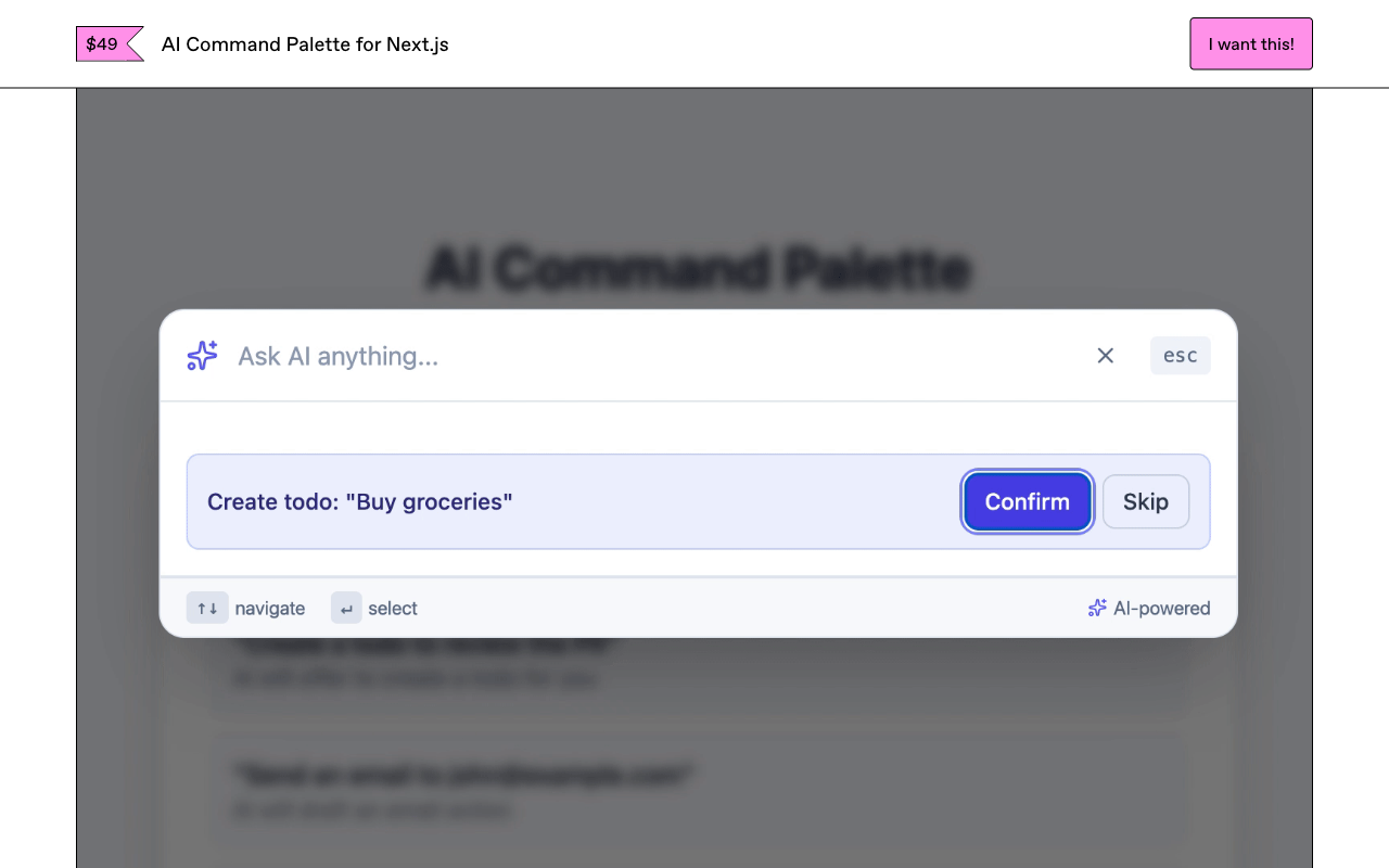 AI Command Palette screenshot